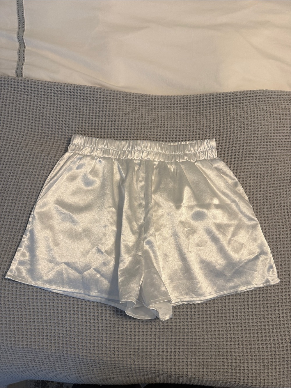 12th Tribe Shiny White Satin Lounge Shorts
